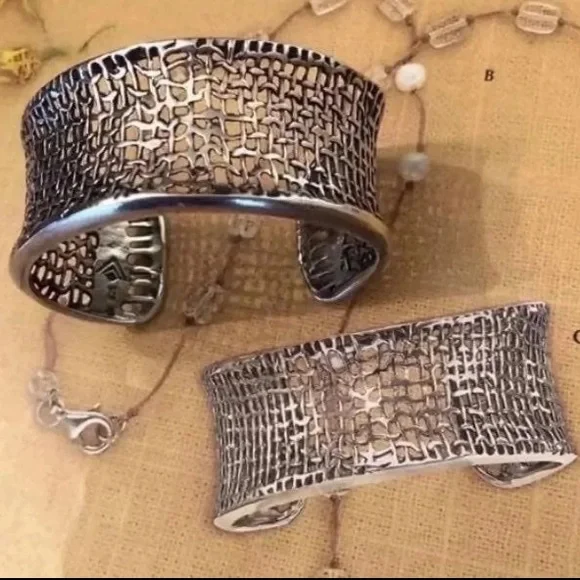 Vintage Silpada Oxidized Sterling Silver Mesh Cuff Bracelet B1625 - Picture 6 of 12